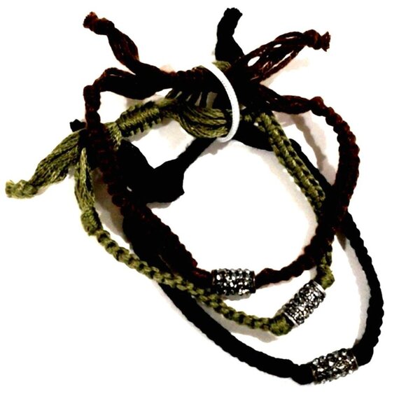 Boho Woven Set of 3– Adjustable Braided Bracelets w/ Metallic Beads - Women's - Picture 1 of 8